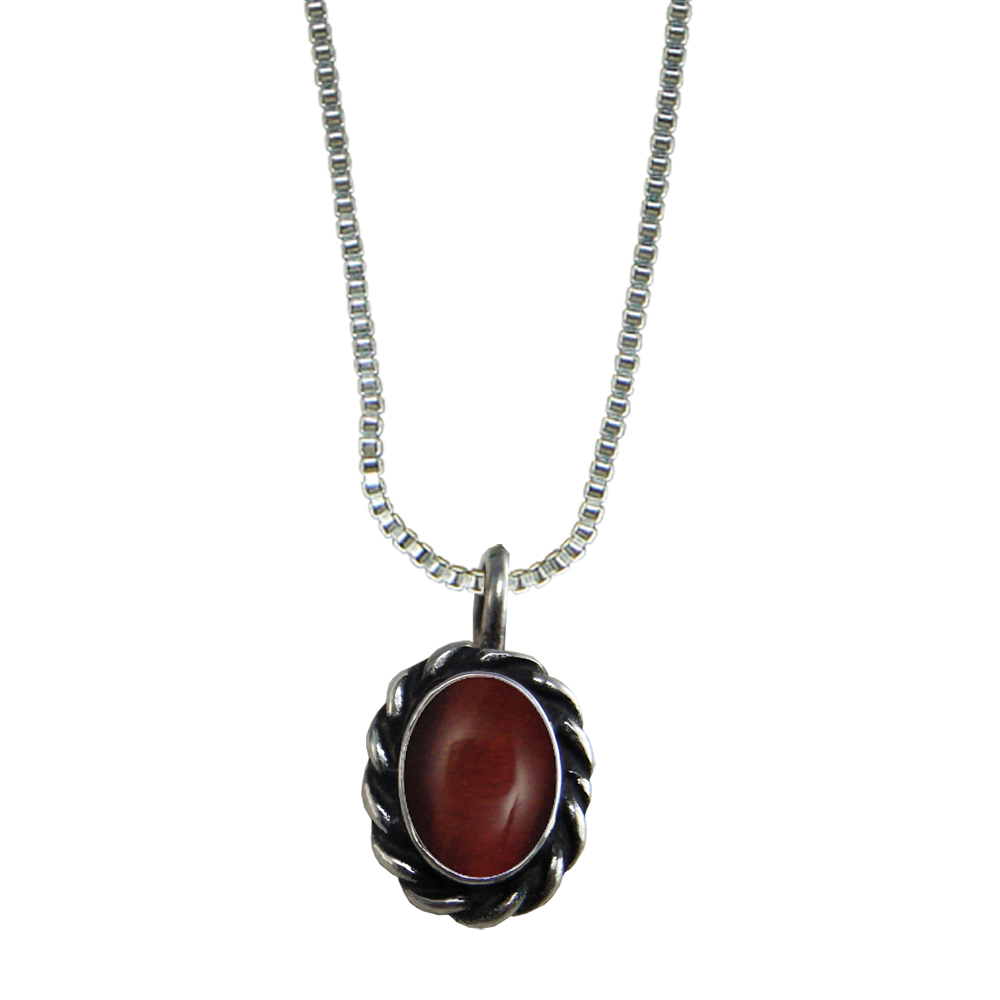 Sterling Silver Little Red Tiger Eye Pendant Necklace